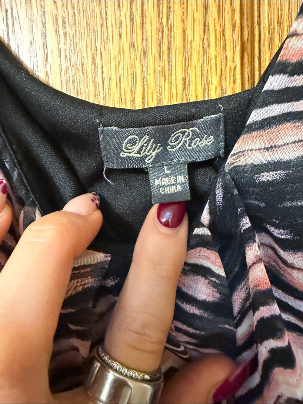 Lily Rose Pink and Black Chevron Midi Dress with Belt - Picture 2 of 2